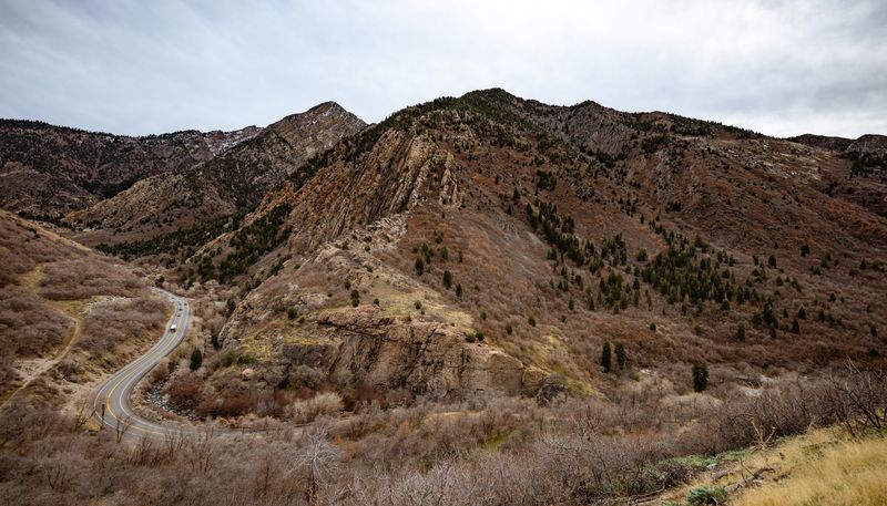 Big Cottonwood Canyon looking up-canyon toward the Brighton basin, glacier-carved walls rising above Big Cottonwood Creek