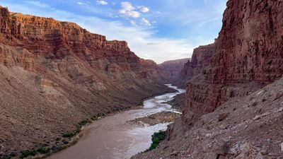 Elevated view from a rocky slope in Cataract Canyon